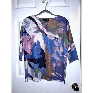 FRENCH DRESSING JEANS 3/4 Sleeve Drop Shoulder Top Multicolor Print Dove Nature